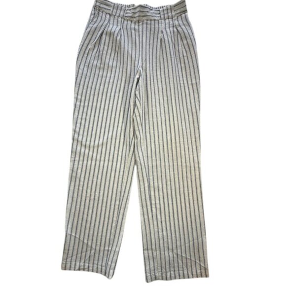 Deja Bleu Navy & White Striped 100% Cotton Pull On Straight Leg Pants- Size M - Picture 1 of 8